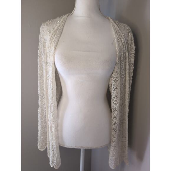Vintage Scala beaded lace feminine pearl layering cardigan coverup XL - Picture 3 of 11